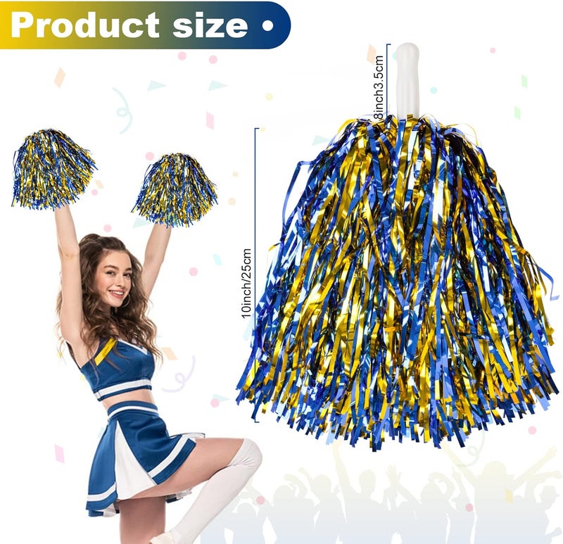 DILIBRA 24 Pcs Metallic Cheerleading Pom Poms for Kids, Cheerleaders Cheer Pom Poms with Baton Handle, Cheering Squad Hand Flower for Adults Team Spirit Sports Game Dancing Party - Image 2